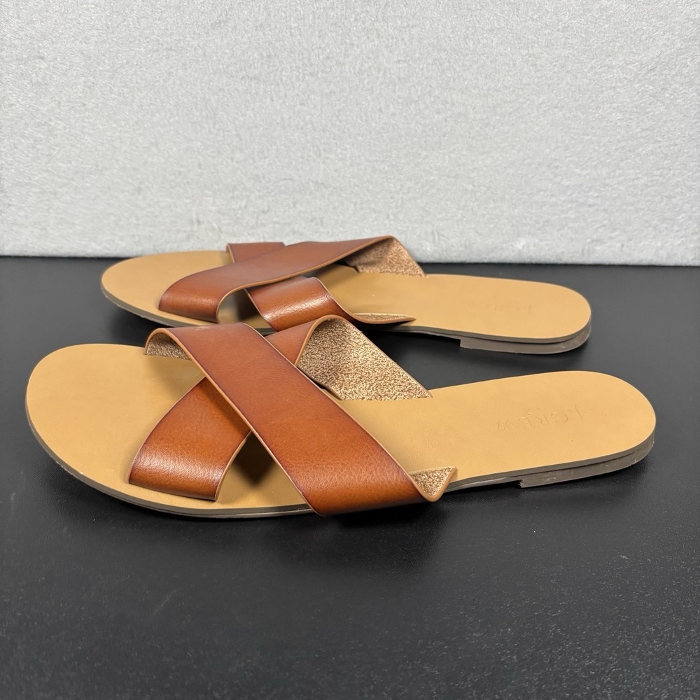 J. Crew Criss Cross Flip Flop Sandal Brown Faux Vegan Leather Size‎ 10 Beach